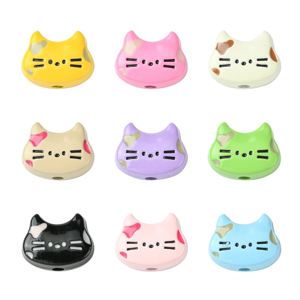2711 36 Pcs Cute Cat Shape Beads Alloy Metal Spray Printed Kitten Charms